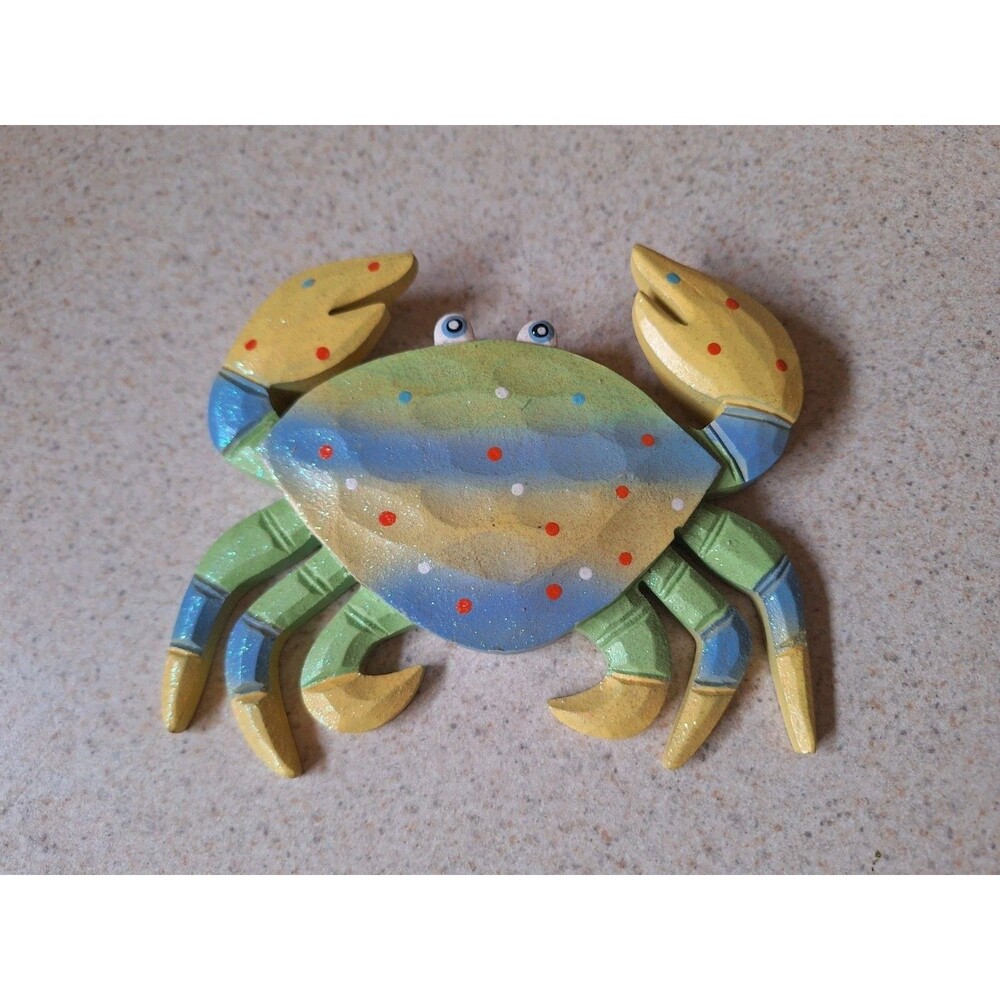 Collectible Colorful 6" Crab Lake Cottage Wall Decor Hang Wood Plaque Beach